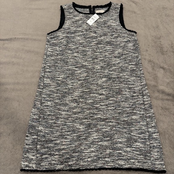 LOFT Dresses & Skirts - Loft Black White Multi Color Fringe Tweed Sleeveless Shirt Dress Women's Medium